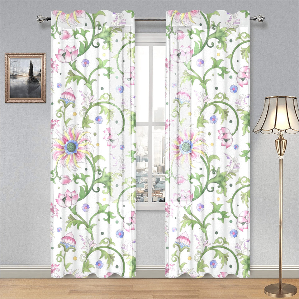 Beautiful pink lotus waterlily leaves pattern Gauze Curtain
