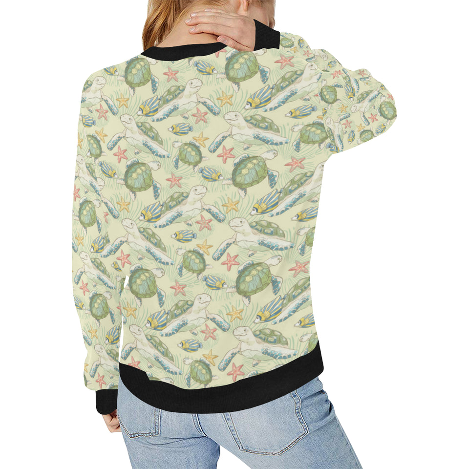 Hand drawn sea turtle fish pattern Women's Crew Neck Sweatshirt