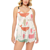 Cute whale pattern Chest Sexy Pleated Two Piece Swim Dress