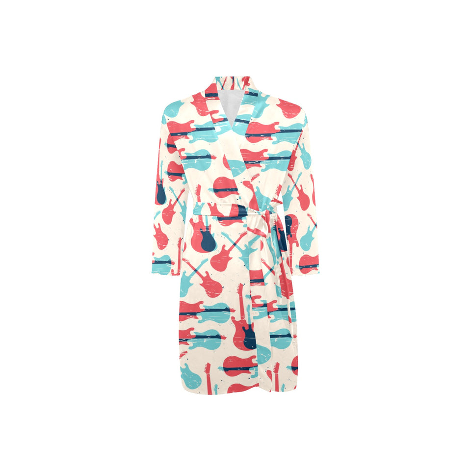 Red Blue guitar pattern Men's Long Sleeve Belted Night Robe
