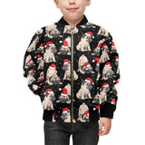 Christmas Pugs Santa_s red cap pattern Kids' Boys' Girls' Bomber Jacket
