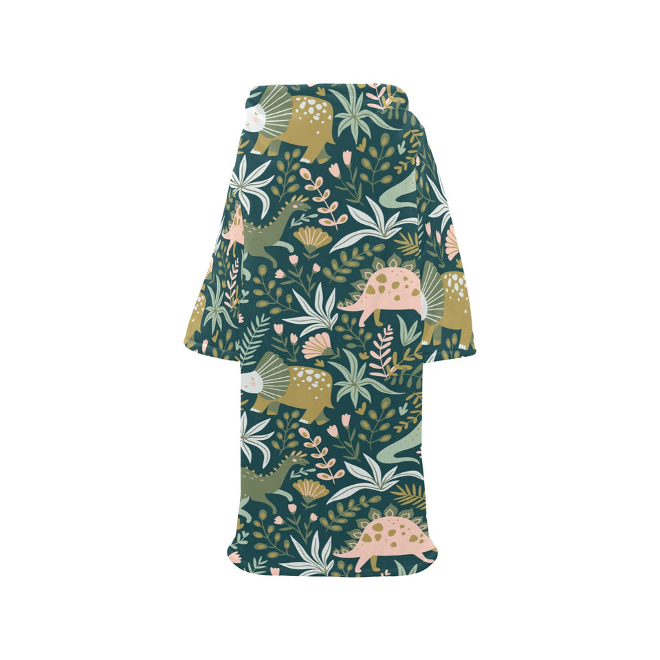 dinosaurs tropical leaves flower pattern Blanket Robe with Sleeves