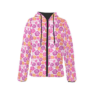 Hibiscus Pattern Print Design 01 Women's Padded Hooded Jacket