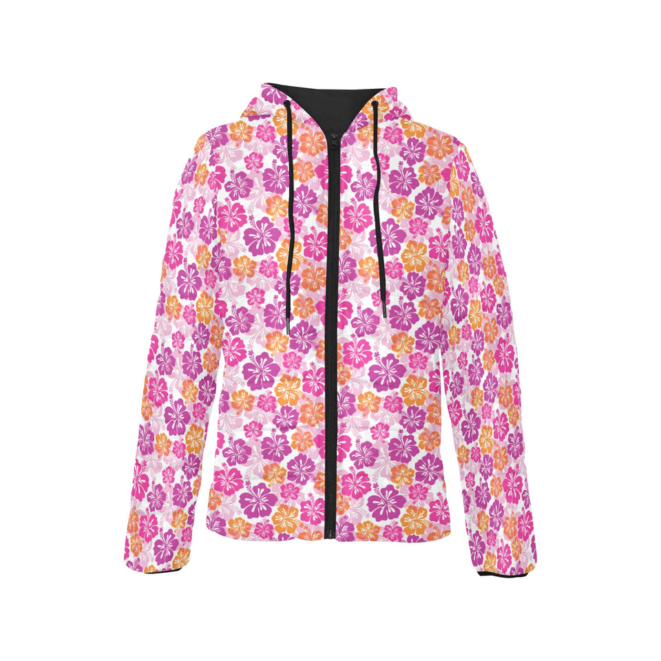 Hibiscus Pattern Print Design 01 Women's Padded Hooded Jacket