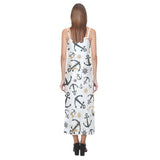 Anchors Rudders pattern V-Neck Open Fork Long Dress