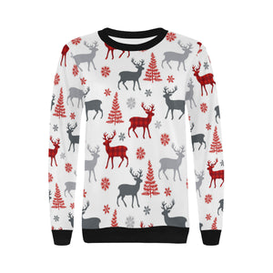 Deer tree snowflakes chrismas pattern Women's Crew Neck Sweatshirt