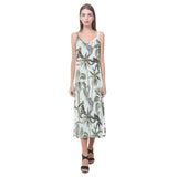 Monkey sloth lemur palm trees pattern V-Neck Open Fork Long Dress