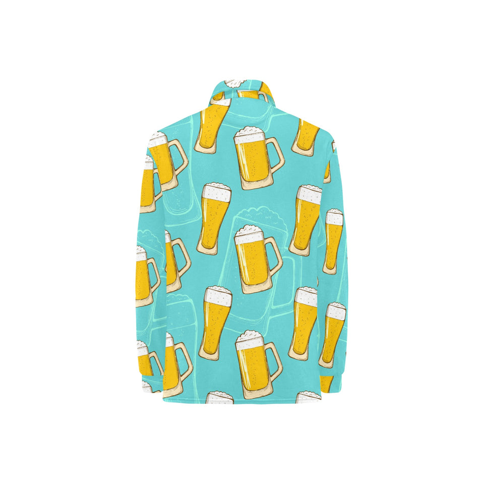Beer pattern green background Women's Long Sleeve Polo Shirt