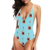electric guitar pattern light blue background Women's One-Piece Swimsuit
