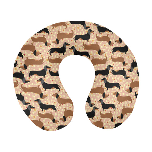 Dachshund floral background U-Shaped Travel Neck Pillow