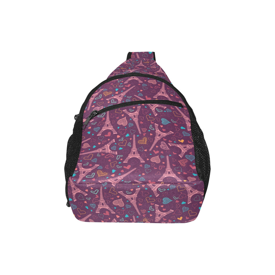 Eiffel Tower Heart Pattern Print Design 04 All Over Print Chest Bag