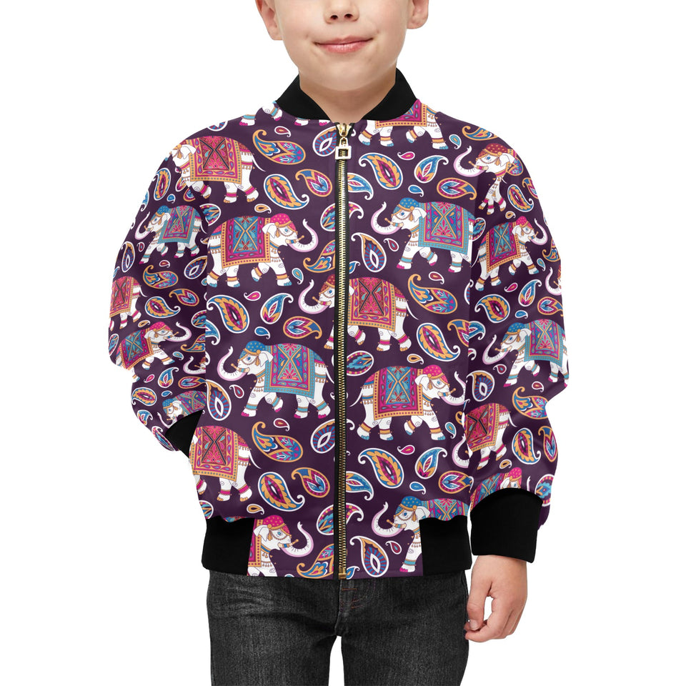 Elephant indian style ornament pattern Kids' Boys' Girls' Bomber Jacket