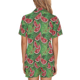 Watermelons tropical palm leaves pattern backgroun Women's V-Neck Short Pajama Set