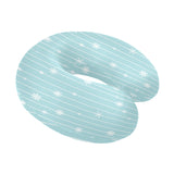 Snowflake pattern blue stripe background U-Shaped Travel Neck Pillow