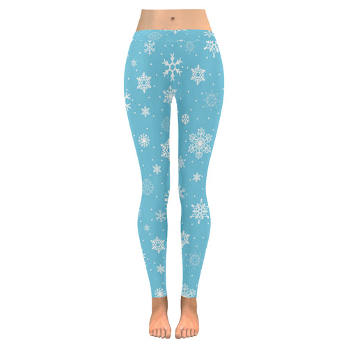 Snowflake pattern blue background Women's Legging Fulfilled In US