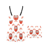 Daruma japanese wooden doll design pattern Chest Sexy Pleated Two Piece Swim Dress