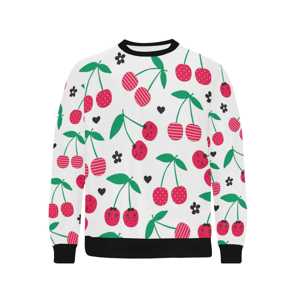 cherry pattern white background Men's Crew Neck Sweatshirt