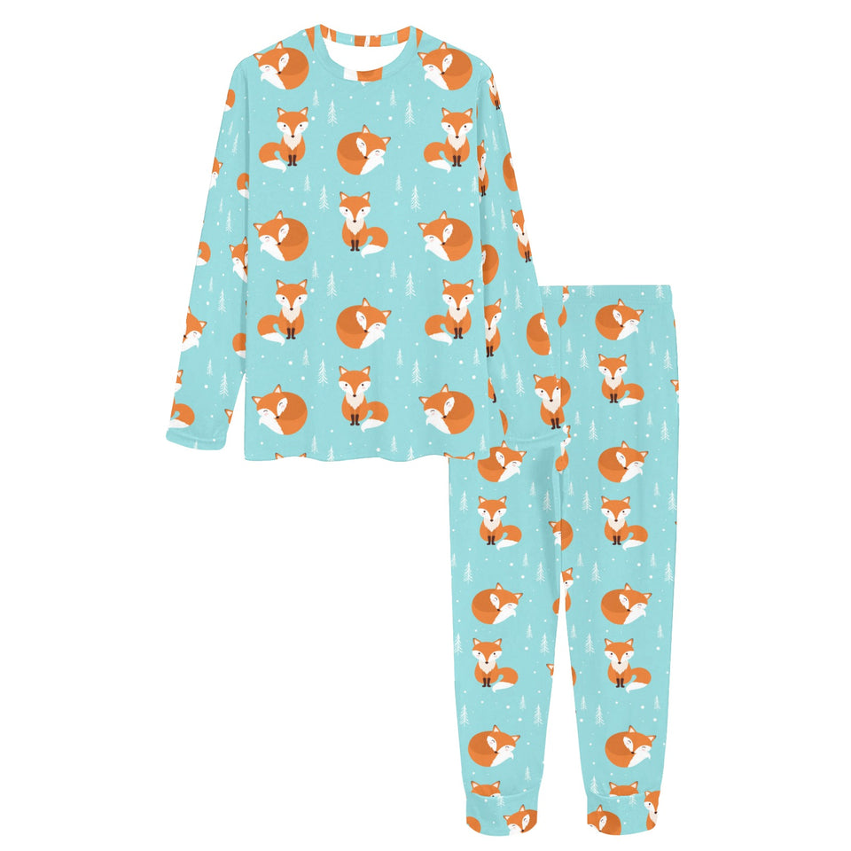 Fox pattern blue b ackground Women's All Over Print Pajama Set