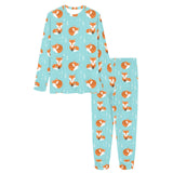 Fox pattern blue b ackground Women's All Over Print Pajama Set