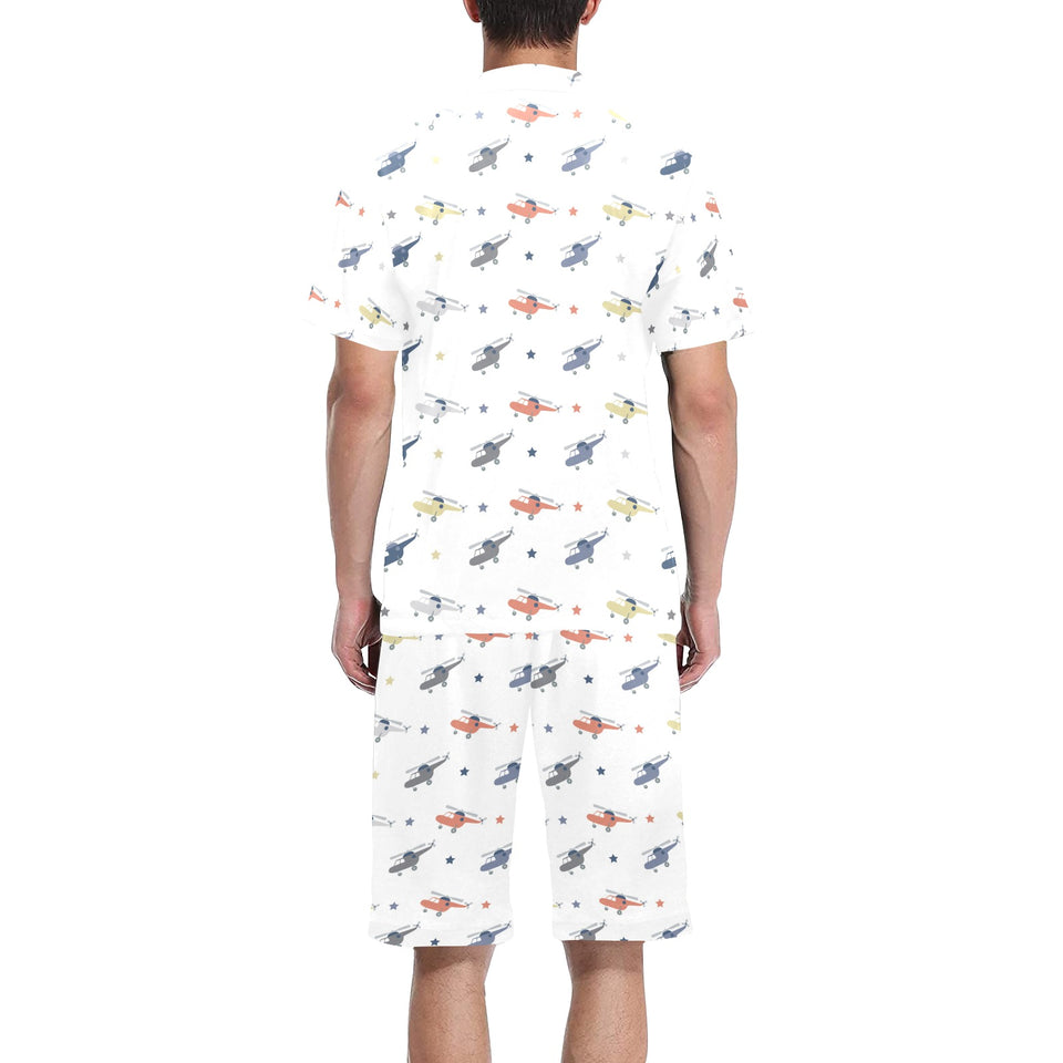 Cute helicopter star pattern Men's V-Neck Short Pajama Set