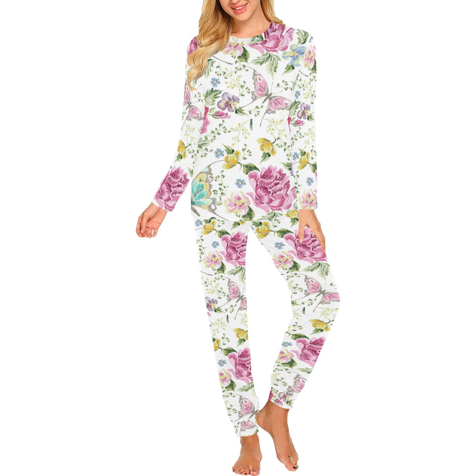 Hand drawn butterfly rose Women's All Over Print Pajama Set