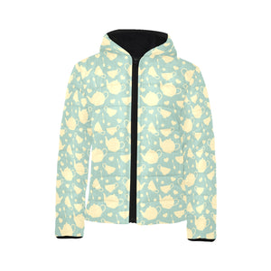 Tea pots Pattern Print Design 02 Kids' Boys' Girls' Padded Hooded Jacket