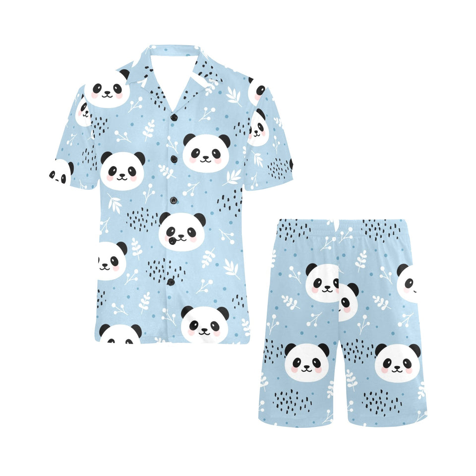 Cute panda pattern Men's V-Neck Short Pajama Set