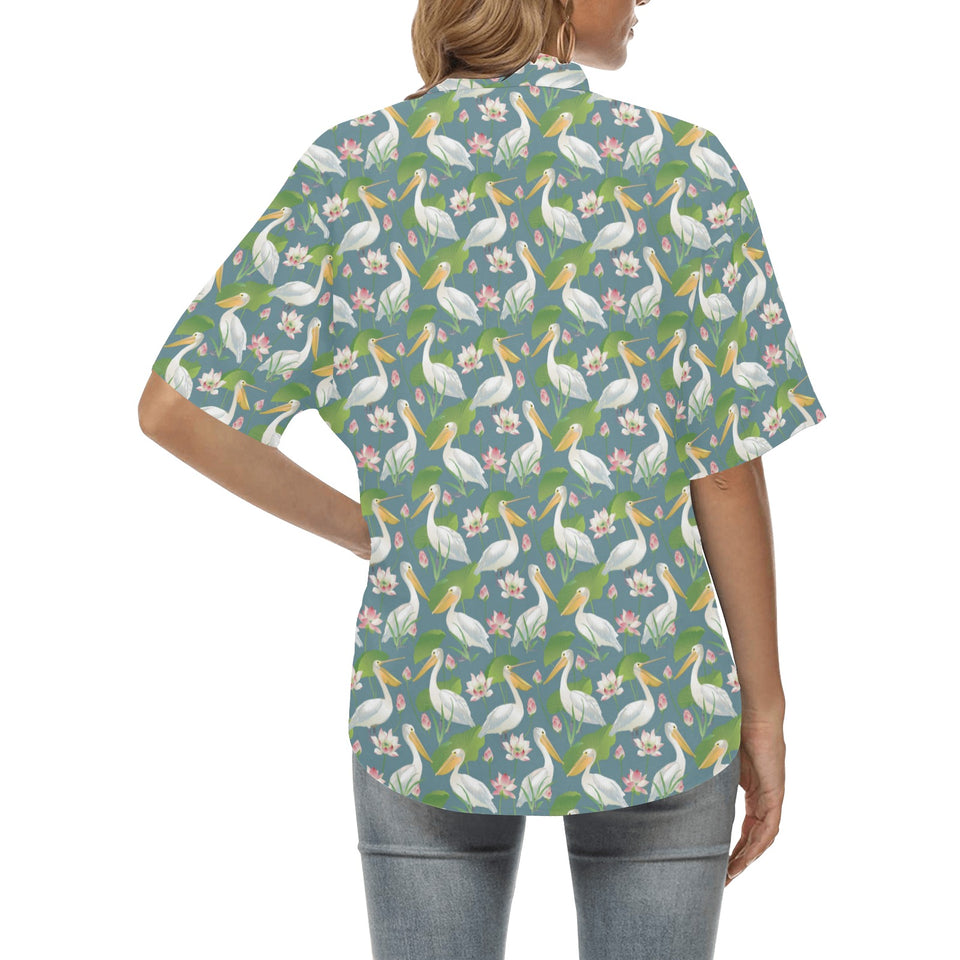 Pelican Pattern Print Design 04 Women's All Over Print Hawaiian Shirt