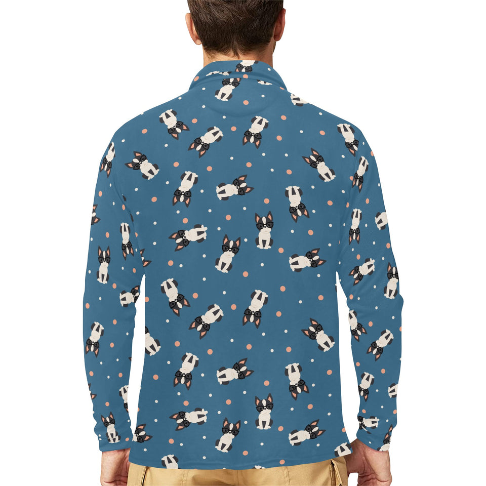 Cute boston terrier dog spattern Men's Long Sleeve Polo Shirt