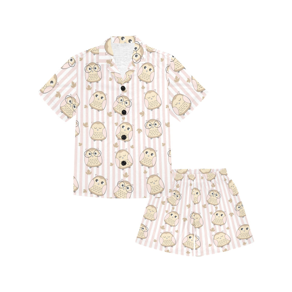 cute owl leaf Kids' Boys' Girls' V-Neck Short Pajama Set