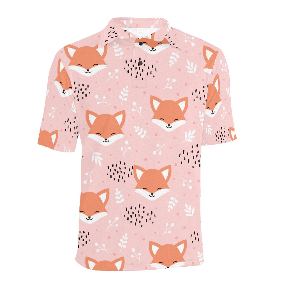 Cute fox pattern pink background Men's All Over Print Polo Shirt