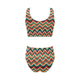 zigzag chevron colorful pattern Chest Bowknot High Waisted Bikini Swimsuit