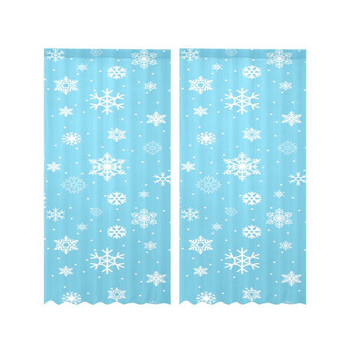 Snowflake pattern blue background Gauze Curtain