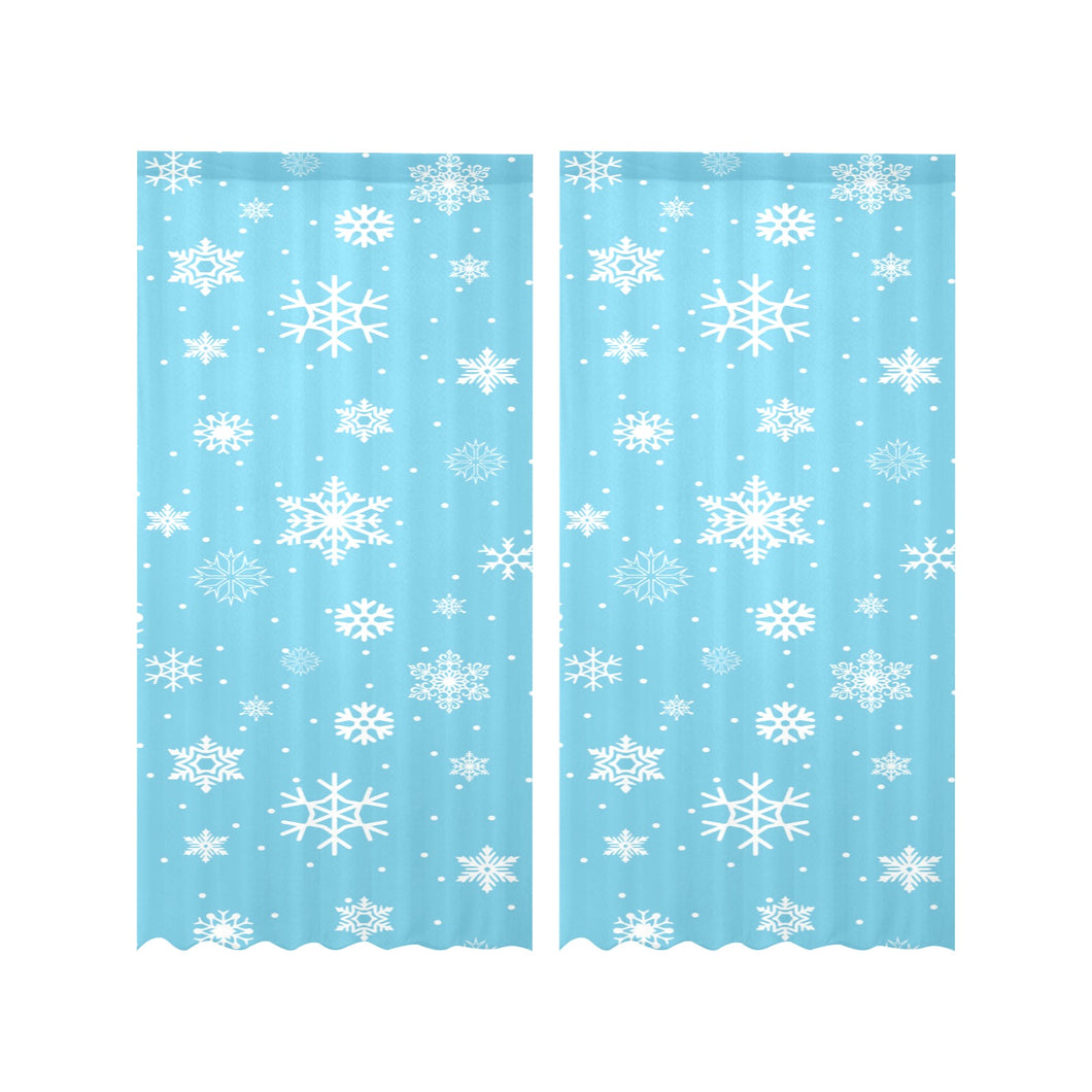 Snowflake pattern blue background Gauze Curtain
