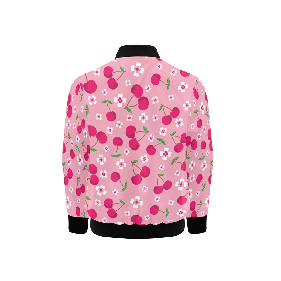 cherry flower pattern pink background Kids' Boys' Girls' Bomber Jacket