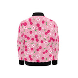 cherry flower pattern pink background Kids' Boys' Girls' Bomber Jacket