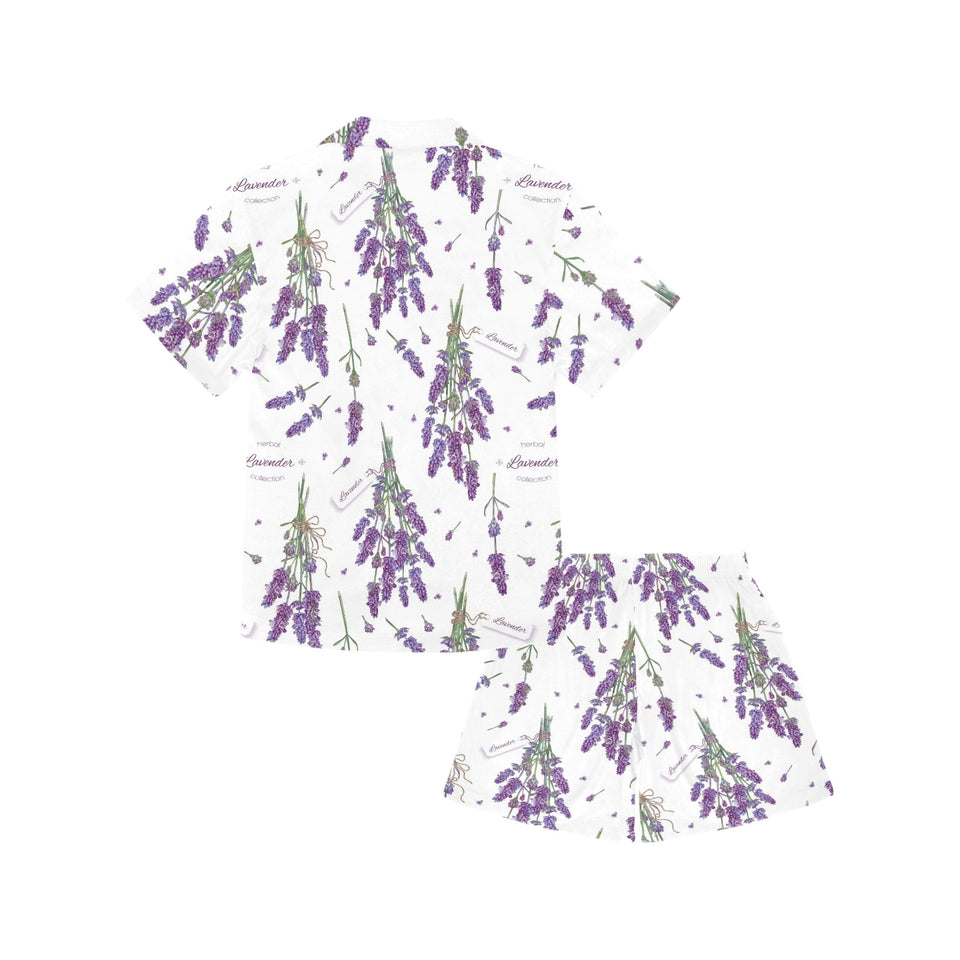 lavender flower design pattern Kids' Boys' Girls' V-Neck Short Pajama Set