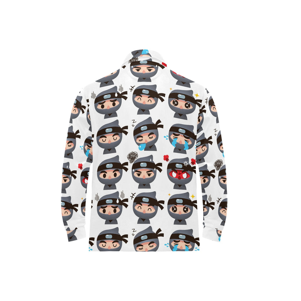 Cute ninja design pattern Men's Long Sleeve Polo Shirt