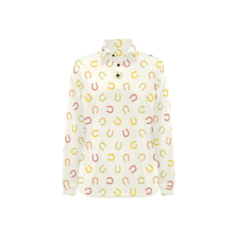 Horseshoes Pattern Print Design 02 Women's Long Sleeve Polo Shirt