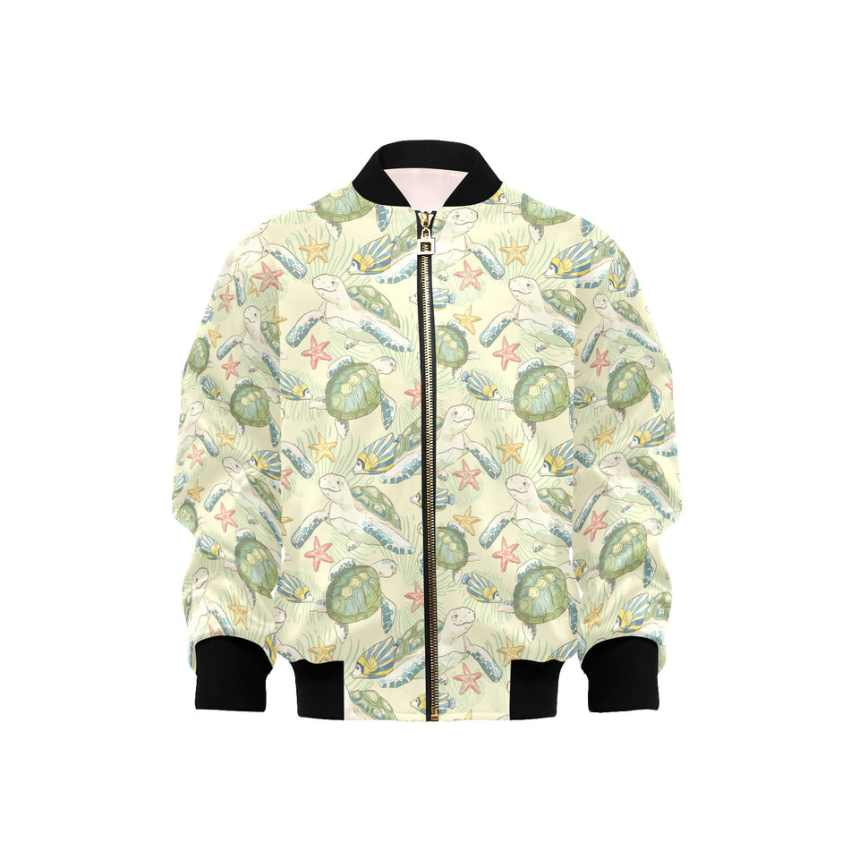 Hand drawn sea turtle fish pattern Kids' Boys' Girls' Bomber Jacket