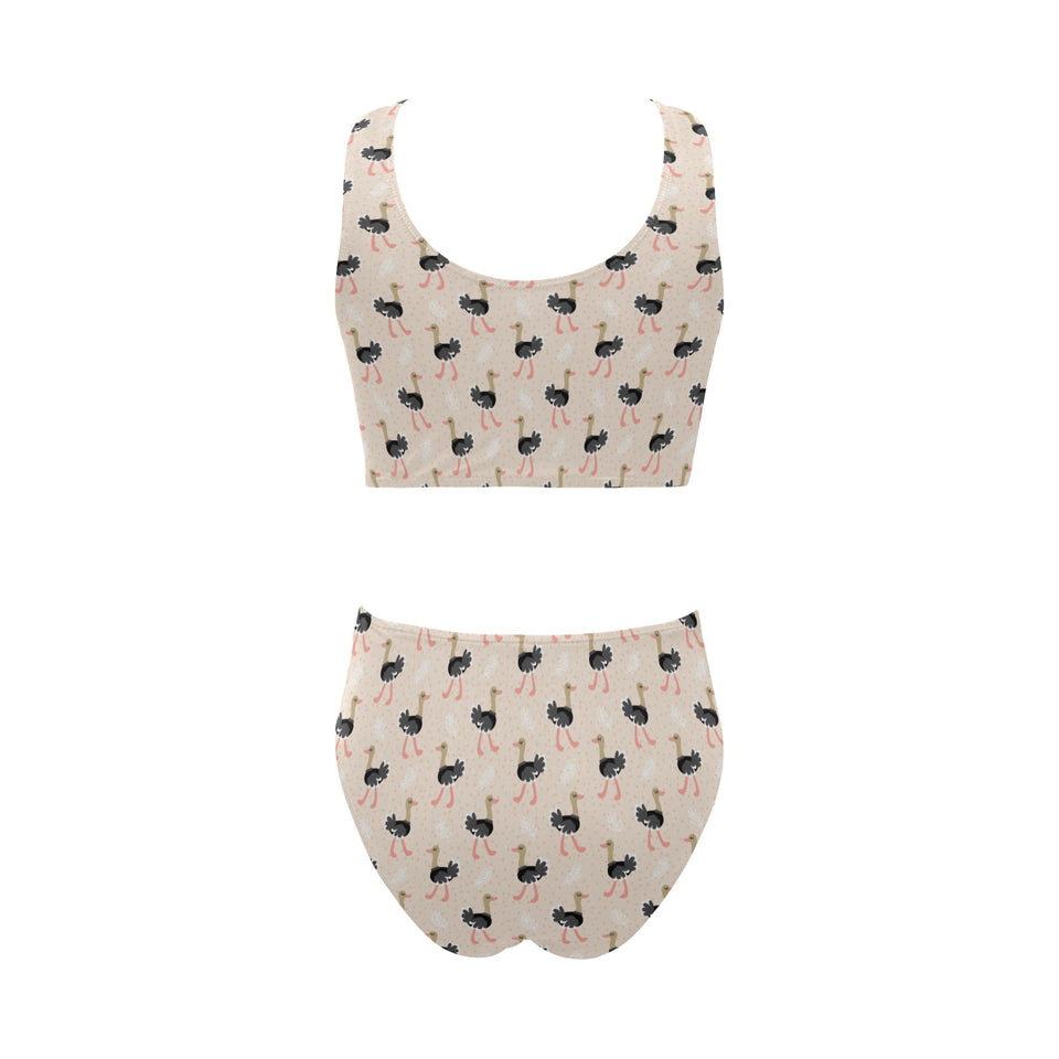 Ostrich Pattern Print Design 05 Chest Bowknot High Waisted Bikini Swimsuit