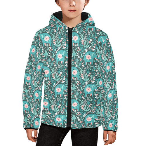 Elephants jungle pattern Kids' Boys' Girls' Padded Hooded Jacket