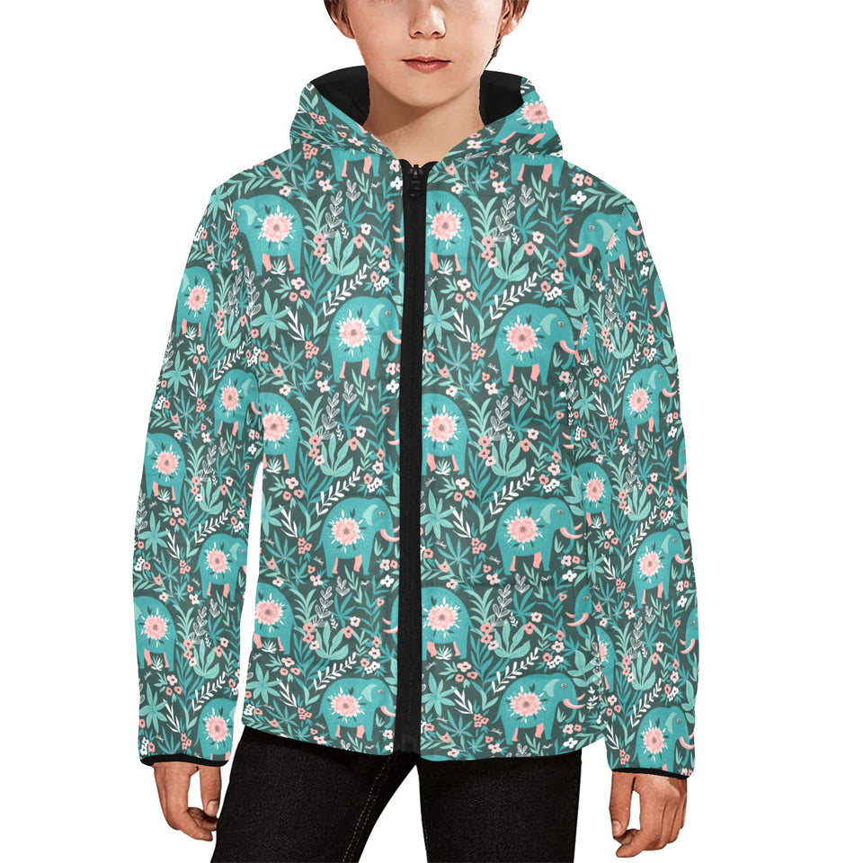 Elephants jungle pattern Kids' Boys' Girls' Padded Hooded Jacket