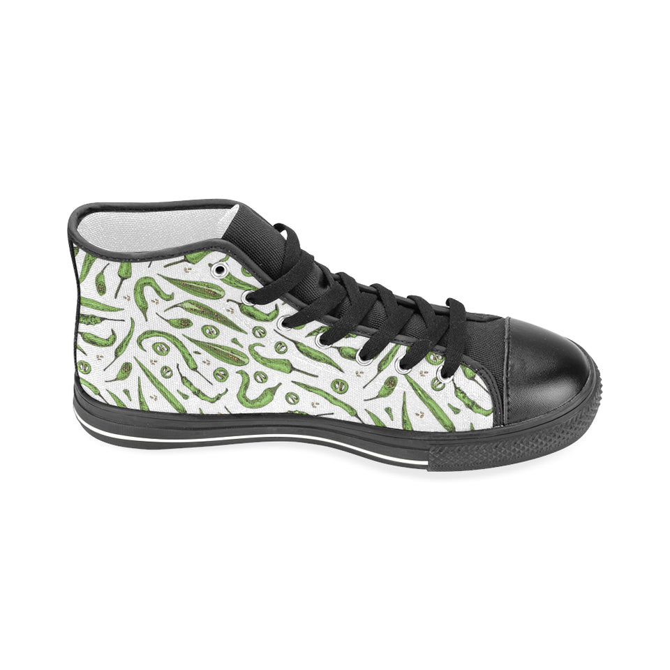 Hand drawn sketch style green Chili peppers patter Men's High Top Canvas Shoes Black