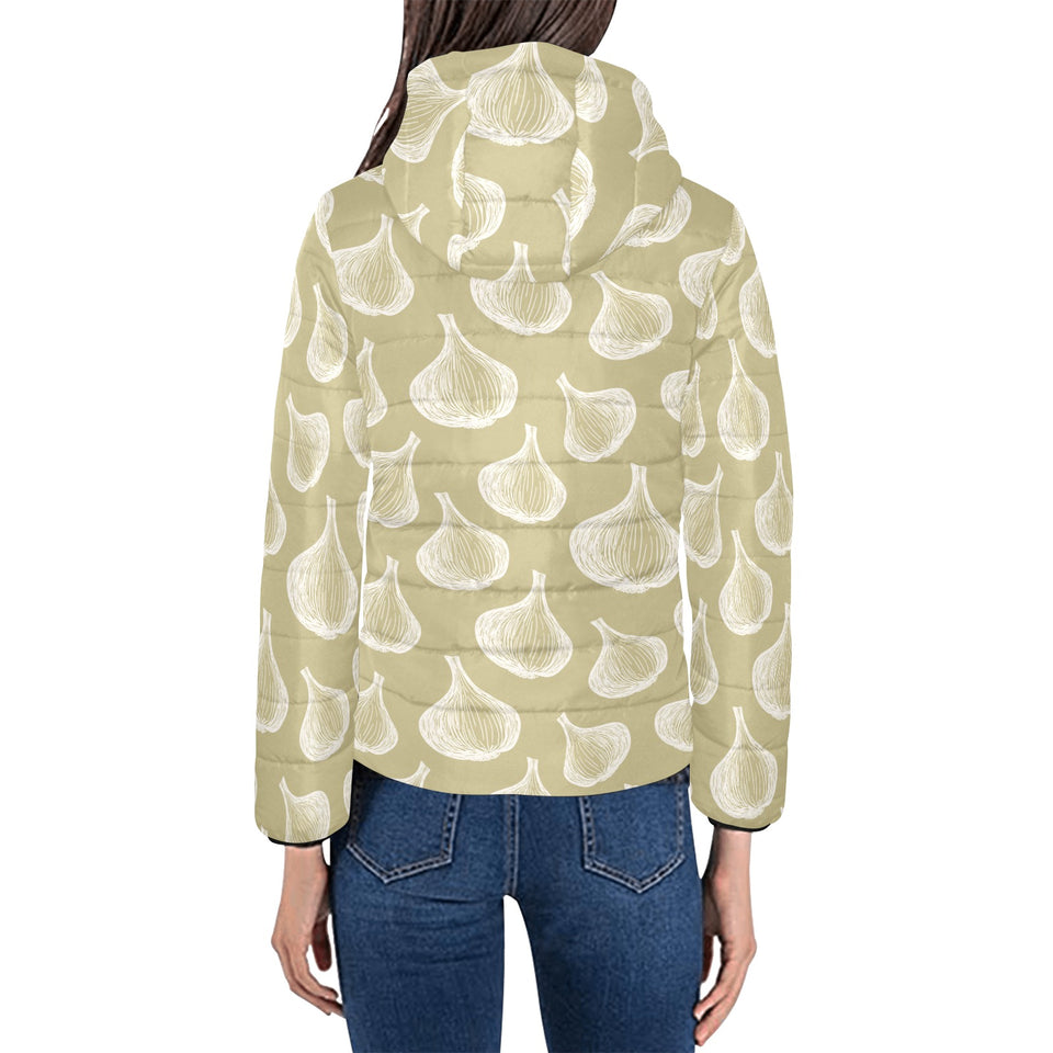 Garlic design pattern Women's Padded Hooded Jacket