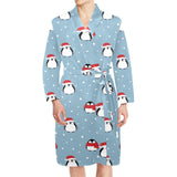 Cute penguin christmas snow pattern Men's Long Sleeve Belted Night Robe
