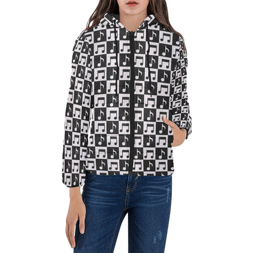 Music Notes Pattern Print Design 01 Women's Padded Hooded Jacket