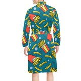 French fries red paper box pattern Men's Long Sleeve Belted Night Robe