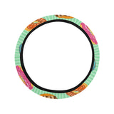 Colorful donut pattern green background Car Steering Wheel Cover