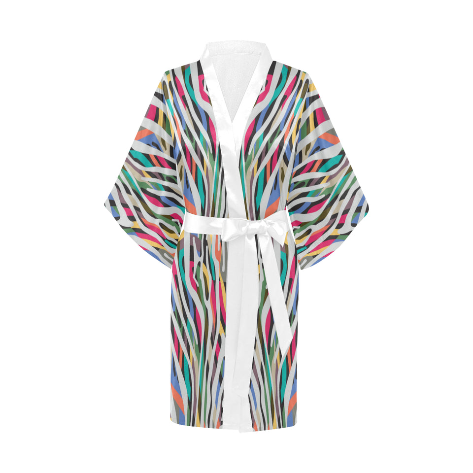Colorful zebra skin pattern Women's Short Kimono Robe